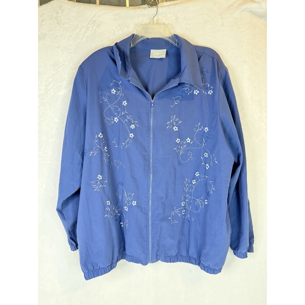 Blair 2X Blue‎ Embroidered Zip Jacket Floral Lightweight Plus Size Cottagecore